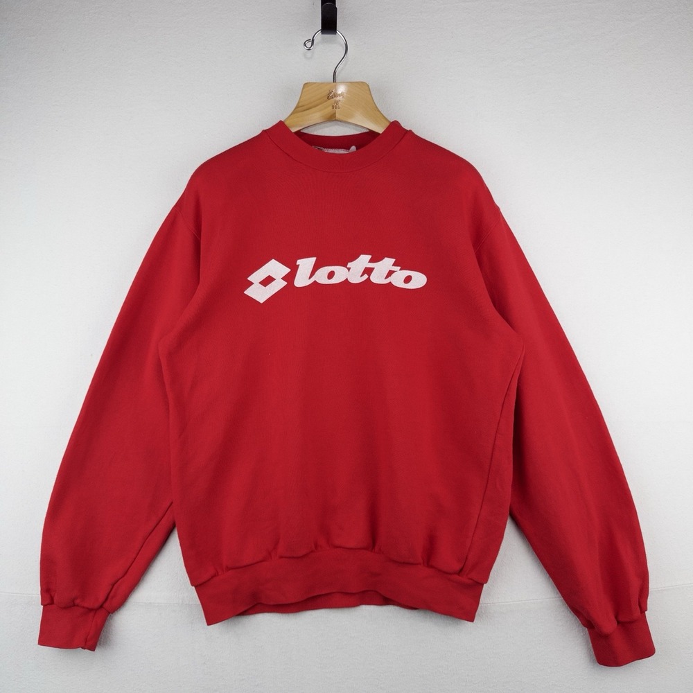 90's Vtg Lotto Big Logo Red Crewneck Sweatshirt Men's XL  (44) Made In Italy